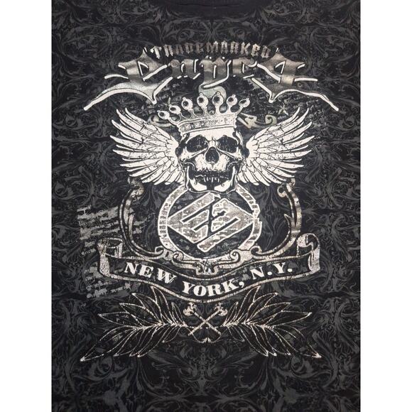 Men’s Black Vintage Y2K Enyce Tshirt 3xL Skull New York - Picture 1 of 4